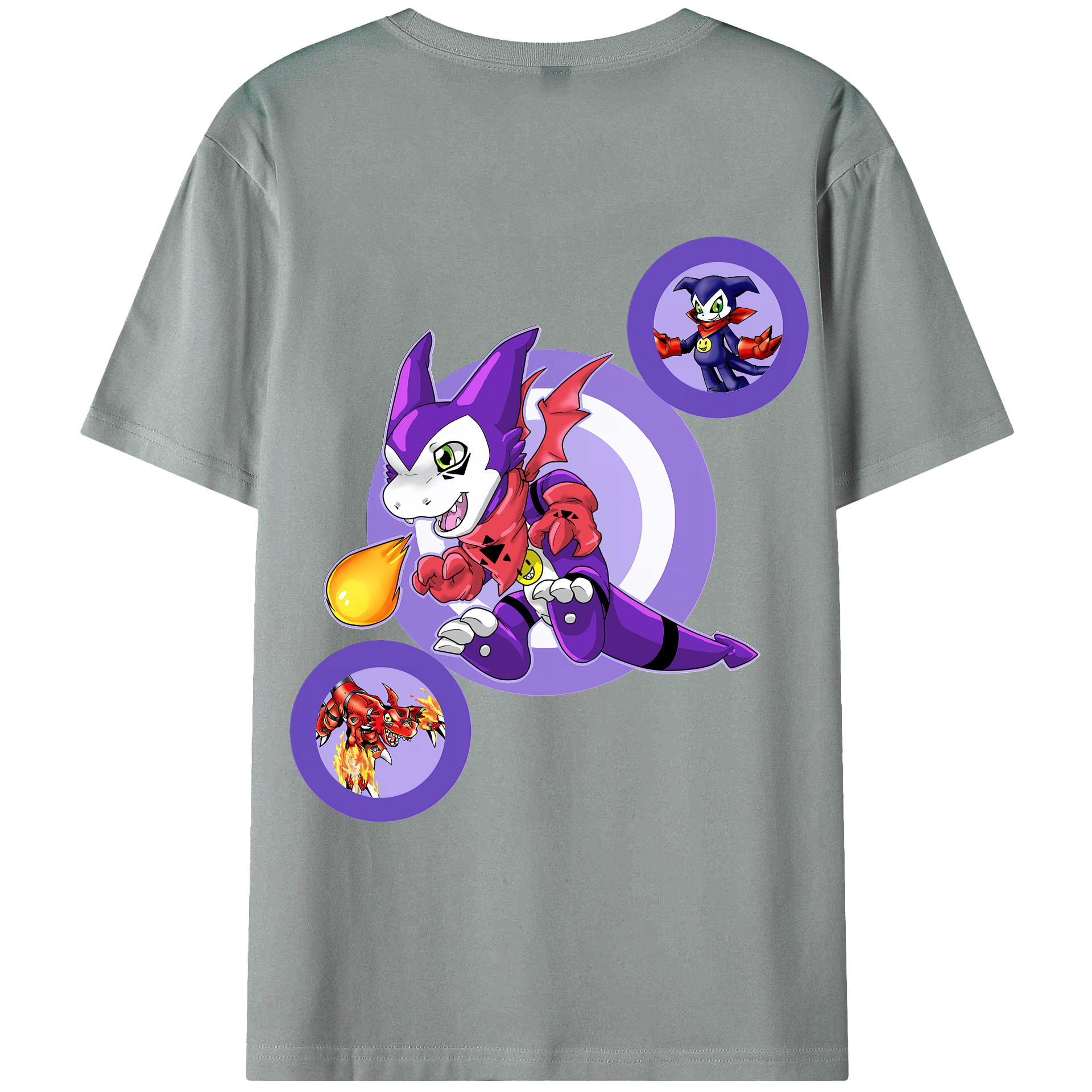 （画像用） Digimon デジタルモンスター/デジモン 綿100％ メンズ半袖Tシャツ（バックプリント） 通気性